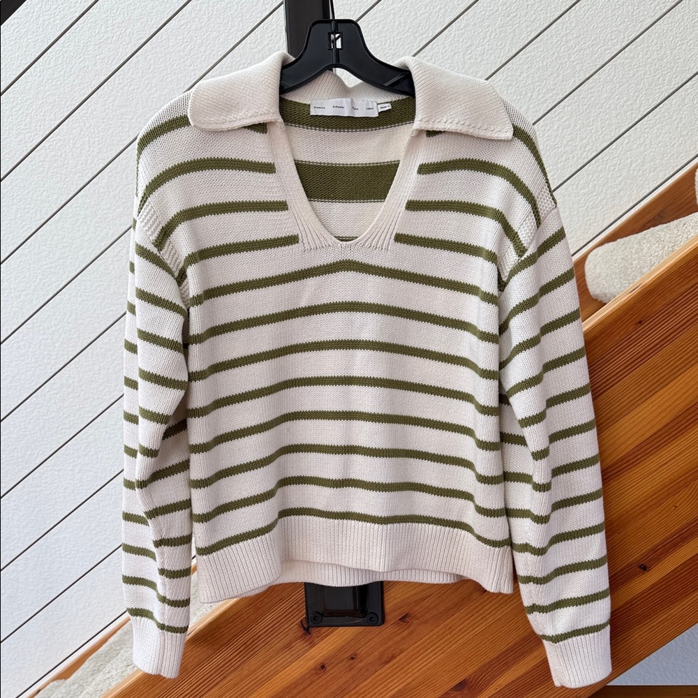 Proenza Schouler White Label Olive and Cream V-Neck Sweater Sz S